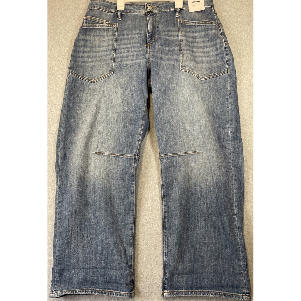Sonoma Womens Jeans Mid Rise Barrel Leg Cuffed Hem Medium Wash Denim Sz 18